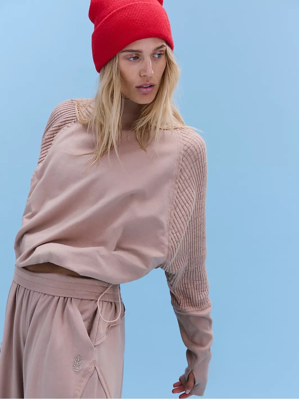 NWT Free People Movement Taupe Mountain Cozy Oversized Boxy Pullover Mock Neck